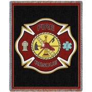 Fire Department Firefighter Shield - Cotton Woven Blanket Throw -  (72x54)