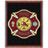 Fire Department Firefighter Shield - Cotton Woven Blanket Throw -  (72x54)