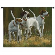 First Light Hounds by Bob Christie - Woven Tapestry Wall Art Hanging - Lifelike English Pointer Nature Scene - 100% Cotton Size 34x26