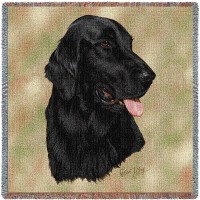 Flat Coated Retriever - Robert May - Lap Square Cotton Woven Blanket Throw -  (54x54)