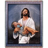 Whoever Welcomes One Of These Children In My Name Welcomes Me - Mark 9:37 - Stephen Sawyer - Cotton Woven Blanket Throw -  (72x54)