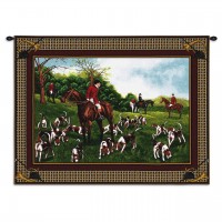 Fox Hunt - Woven Tapestry Wall Art Hanging - Victorian Hunting Dogs - 100% Cotton Size 34x26