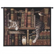 Frederick the Literate by Charles Wysocki - Woven Tapestry Wall Art Hanging - Whimsical Tabby Asleep on Bookcase - Fun Cat Lover's Gift - Cotton - - Size 34x26