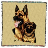 German Shepherd with Puppy - Robert May - Lap Square Cotton Woven Blanket Throw -  (54x54)