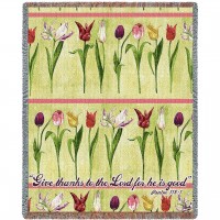 Tulips - Give Thanks To The Lord For He Is good - Psalm 118:1 - Nina Herold - Cotton Woven Blanket Throw -  (72x54)