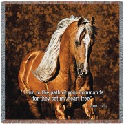 Golden Boy Horse - I Run In The Path Of Your Commands For They Set My Heart Free - Psalm 119:32 - Robert Dawson - Cotton Woven Blanket Throw  (54x54)