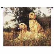 Golden Retriever - Woven Tapestry Wall Art Hanging - Dogs on Warm Autumn Landscape - 100% Cotton Size 34x26