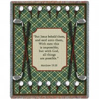 Golf - With Men This Is Impossible But With God All Things Are Possible - Matthew 19:26 - Cotton Woven Blanket Throw -  (72x54)