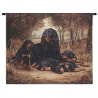 Gordon Setter by Robert May - Woven Tapestry Wall Art Hanging - Dog Family Resting in Forest Oil Painting - 100% Cotton Size 34x26