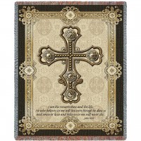 Gothic Cross - I Am The Resurrection And The Life - John 11:25 - Cotton Woven Blanket Throw -  (72x54)