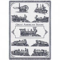 Great American Trains - Cotton Woven Blanket Throw -  (70x50)