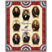 Great Republicans - Jefferson, Lincoln, Hoover, T. Roosevelt, Eisenhower, G.H.W Bush Reagan, G.W. Bush - Cotton Woven Blanket Throw -  (72x54)