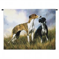 Greyhounds by Robert May - Woven Tapestry Wall Art Hanging - Dogs on Grassy Field Oil Painting - Cotton - Size 34x26
