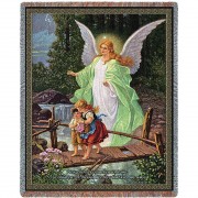 Guardian Angel and Children Crossing Bridge - Lindberg Heilige Schutzengel - Cotton Woven Blanket Throw -  (72x54)