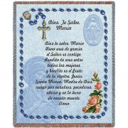 Hail Mary Prayer with Rosary Beads in Spanish - Ave Maria - Cotton Woven Blanket Throw -  (72x54)