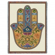 Hand of Hamsa - Cotton Woven Blanket Throw -  (72x54)