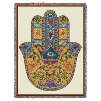 Hand of Hamsa - Cotton Woven Blanket Throw -  (72x54)
