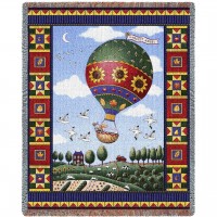 Sunflower Hot Air Balloon - Coco Dowley - Cotton Woven Blanket Throw -  (72x54)