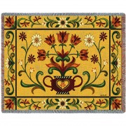 Heritage Floral - Folk Art Sampler - Jennifer Brinley - Cotton Woven Blanket Throw -  (72x54)