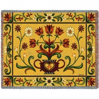 Heritage Floral - Folk Art Sampler - Jennifer Brinley - Cotton Woven Blanket Throw -  (72x54)