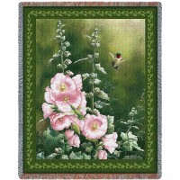 Hollyhock Hummer - Catherine McClung - Cotton Woven Blanket Throw -  (72x54)