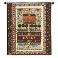 Home Sweet Home by Charles Wysocki - Woven Tapestry Wall Art Hanging - Lovely Brick House Stitched Design- Cotton - Size 34x26