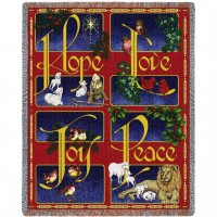 Hope - Love - Joy - Peace - Cotton Woven Blanket Throw -  (72x54)
