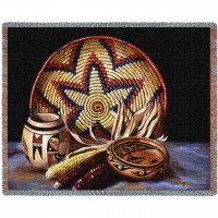 Hopi Harvest - Southwest - Cotton Woven Blanket Throw -  (72x54)