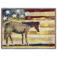 Horse Red White Blue - Michael Swearngin - Cotton Woven Blanket Throw -  (72x54)