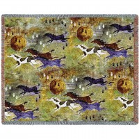 Horses of Zia - Southwest Cave Rock Art - Ginny Hogan - Cotton Woven Blanket Throw -  (72x54)