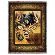 Hunter's Dream - Deer Buck Wild Turkey Black Bear - Greg Giordano - Cotton Woven Blanket Throw -  (72x54)