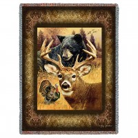 Hunter's Dream - Deer Buck Wild Turkey Black Bear - Greg Giordano - Cotton Woven Blanket Throw -  (72x54)