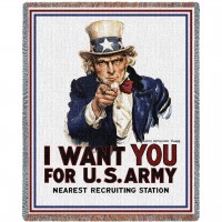 US Army - World War 1 Vintage Uncle Sam Recruiting Poster - Cotton Woven Blanket Throw -  (72x54)