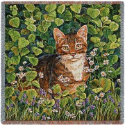 In Lemon Balm Cat - Linda Elliott - Lap Square Cotton Woven Blanket Throw -  (54x54)