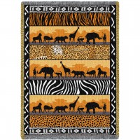 African Safari In The Wild - Cotton Woven Blanket Throw -  (70x50)