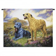 Irish Wolfhound by Robert May - Woven Tapestry Wall Art Hanging - Pair of Dogs on Field Oil Painting - 100% Cotton Size 34x26