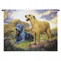 Irish Wolfhound by Robert May - Woven Tapestry Wall Art Hanging - Pair of Dogs on Field Oil Painting - 100% Cotton Size 34x26