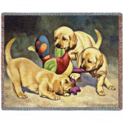 Golden Retriever Dog - I've Got it -Bob Christie - Cotton Woven Blanket Throw -  (72x54)