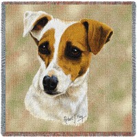 Jack Russell Terrier - Robert May - Lap Square Cotton Woven Blanket Throw -  (54x54)