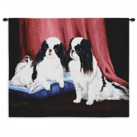 Japanese Chin by Robert May - Woven Tapestry Wall Art Hanging - Elegant Small Dog Oil Painting - 100% Cotton Size 34x26