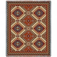 Kilim - Southwest Native American Inspired Tribal Camp - Cotton Woven Blanket Throw -  (72x54)