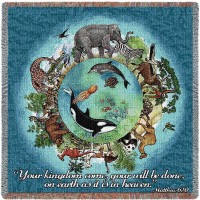 Your Kingdom Come Your Will Be Done On Earth As It Is In Heaven - Matthew 6:10 - Lap Square Cotton Woven Blanket Throw (54x54)