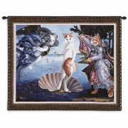 Kitty on a Half Shell by Sandro Botticelli - Woven Tapestry Wall Art Hanging - Birth of Venus Parody ' Fun Cat Lover's Gift - Cotton - Size 34x26