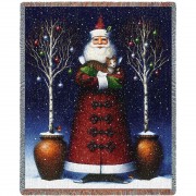 Kitty Santa - Lynn Bywaters - Cotton Woven Blanket Throw -  (72x54)