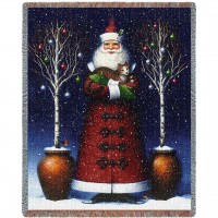Kitty Santa - Lynn Bywaters - Cotton Woven Blanket Throw -  (72x54)