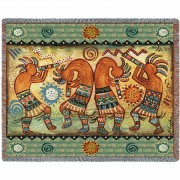 Koko Quartet II - Kokopelli - Southwest - Donna Polivka - Cotton Woven Blanket Throw -  (72x54)
