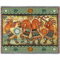 Koko Quartet II - Kokopelli - Southwest - Donna Polivka - Cotton Woven Blanket Throw -  (72x54)