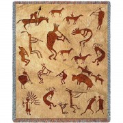 Kokopelli Petroglyphs - Southwest Cave Rock Art - Blanket Throw Woven from Cotton -  (72x54)