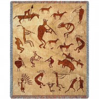 Kokopelli Petroglyphs - Southwest Cave Rock Art - Blanket Throw Woven from Cotton -  (72x54)
