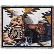 Kokopelli Pot - Southwest Crafts - Judith Durr - Cotton Woven Blanket Throw -  (72x54)